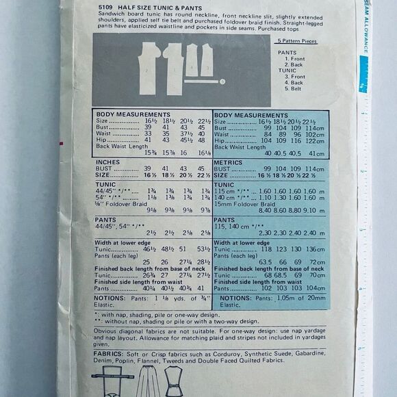 *GRP* 70s Butterick 5109 Tunic & Pants Sewing Pattern Sz18.5 CUT/COMPLETE 1978. - Picture 3 of 3